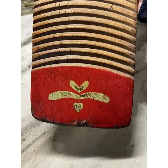 Antique Vintage Hand Painted Chinese Wooden Wash Board Scrub Board Red Floral - Picture 3 of 7